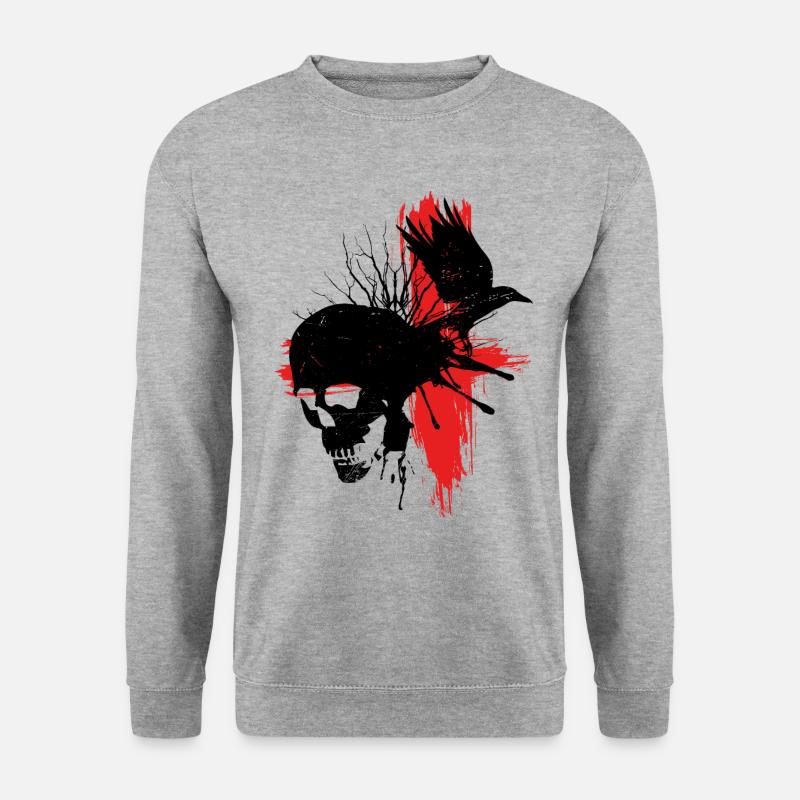 Totenkopf mit Rabe - Unisex Pullover - Weißgrau meliert