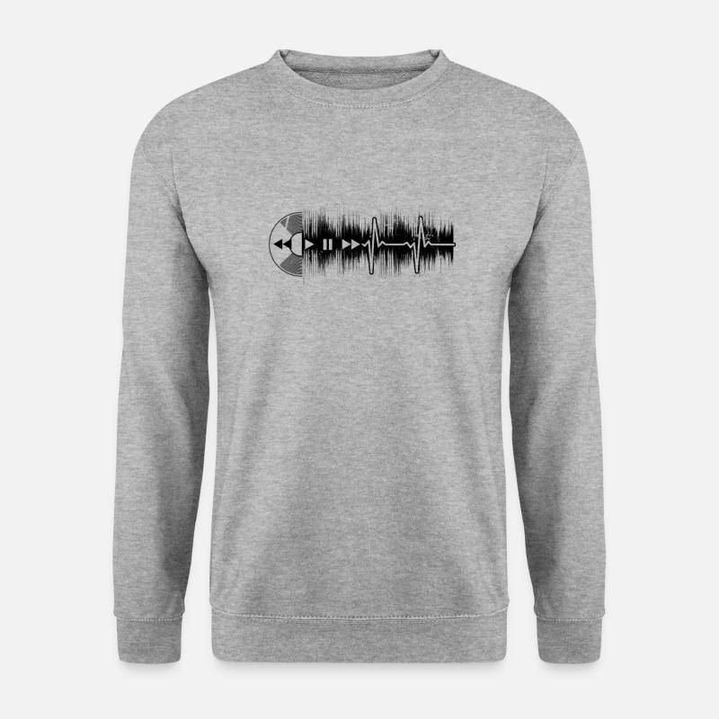 Vinyl Junkie Vinyl Heartbeat EKG-Geschenk - Unisex Pullover - Weißgrau meliert