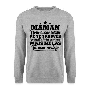 Maman nous avons essayé de te trouver cadeau - Sweat-shirt Unisexe - gris chiné - Devant - Alina (178cm) & Michal (187cm)