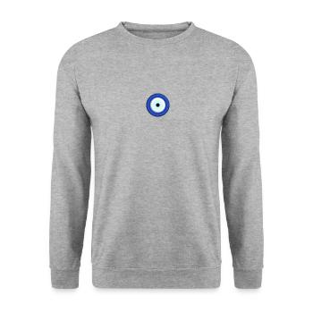 NAZAR BONCUK - Modèle de symbole de protection yeux bleus - Sweat-shirt Unisexe - gris chiné - Devant - Alina (178cm) & Michal (187cm)