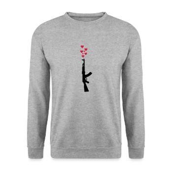 AK47 anti-war theme arms and hearts - Unisex Sweatshirt - salt & pepper - Front - Alina (178cm) & Michal (187cm)