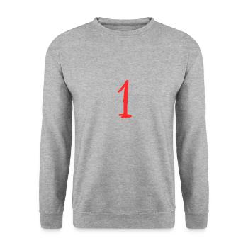 1 JAHR. 1. GEBURTSTAG. GEBURTSTAG 1 JAHR - Unisex Pullover - Weißgrau meliert - Vorne - Alina (178cm) & Michal (187cm)