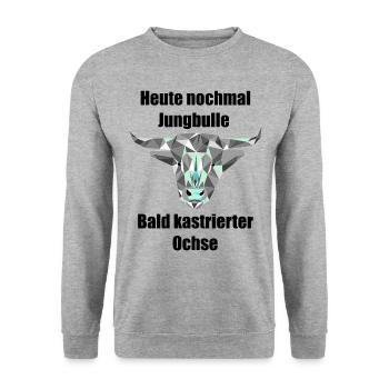 Heute nochmal Jungbulle - Unisex Pullover - Weißgrau meliert - Vorne - Alina (178cm) & Michal (187cm)