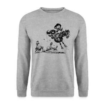 Thelwell Cowboy Westernrodeo - Unisex Pullover - Weißgrau meliert - Vorne - Alina (178cm) & Michal (187cm)