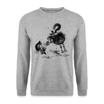 Thelwell 'Pony sticks out his tounge. - Unisex Pullover - Weißgrau meliert - Vorne - Alina (178cm) & Michal (187cm)