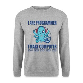 I are programmer i make computer boop beep boop - Unisex Sweatshirt - salt & pepper - Front - Alina (178cm) & Michal (187cm)