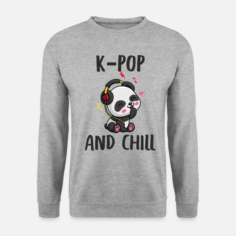 k-pop k pop kpop & and chill Korea Musik Geschenk - Unisex Pullover - Weißgrau meliert
