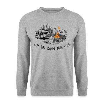Ich bin dann mal weg | Camping, Camper & Wohnmobil - Unisex Pullover - Weißgrau meliert - Vorne - Alina (178cm) & Michal (187cm)