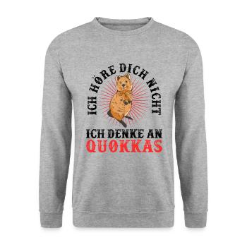 Quokka denken an mich Beuteltier Quokka - Unisex Pullover - Weißgrau meliert - Vorne - Alina (178cm) & Michal (187cm)