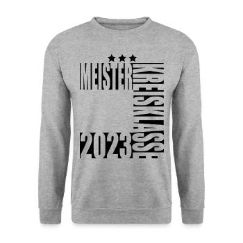 Meister Kreisklasse 2023 Aufstiegstrikot - Unisex Pullover - Weißgrau meliert - Vorne - Alina (178cm) & Michal (187cm)