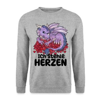 Ich stehe Herzen Süßer Drache auf Herzen Valentin - Unisex Pullover - Weißgrau meliert - Vorne - Alina (178cm) & Michal (187cm)
