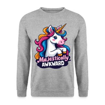 Licorne majestueusement maladroite, design mignon et excentrique - Sweat-shirt Unisexe - gris chiné - Devant - Alina (178cm) & Michal (187cm)