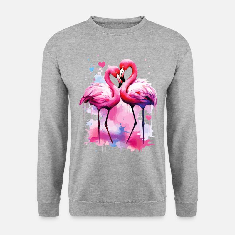 Flamingo Liebe Herz Vogel Exotisch Sommer Rosa - Unisex Pullover - Weißgrau meliert