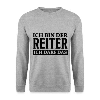Reiter Spruch Reiten Pferdesport Reiter Geschenk - Unisex Pullover - Weißgrau meliert - Vorne - Alina (178cm) & Michal (187cm)