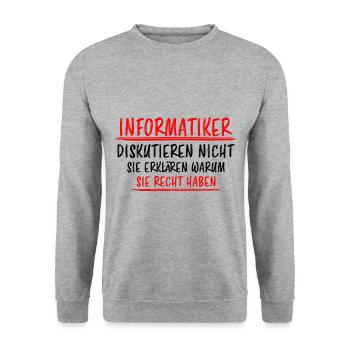 Informatiker Lustig Spruch Programmierer Geschenk - Unisex Pullover - Weißgrau meliert - Vorne - Alina (178cm) & Michal (187cm)
