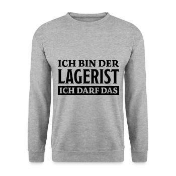 Lagerist Spruch Logistik Lustige Lagerist Geschenk - Unisex Pullover - Weißgrau meliert - Vorne - Alina (178cm) & Michal (187cm)