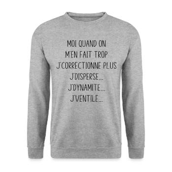 Tontons Flingueurs J'dynamite J'disperse J'ventile - Sweat-shirt Unisexe - gris chiné - Devant - Alina (178cm) & Michal (187cm)