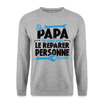 Papa Bricoleur Si Papa Ne Peut Pas Le Réparer - Sweat-shirt Unisexe - gris chiné - Devant - Alina (178cm) & Michal (187cm)
