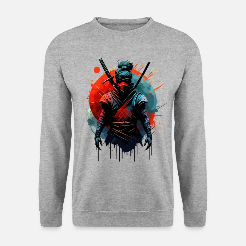 Kriegerischer Ninja Samurai Japan - Unisex Pullover - Weißgrau meliert