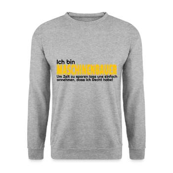Maschinenbau Geschenkidee fun Ingenieur Maschbau - Unisex Pullover - Weißgrau meliert - Vorne - Alina (178cm) & Michal (187cm)