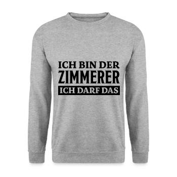 Zimmerer Spruch Zimmermann Witz Zimmerer Geschenk - Unisex Pullover - Weißgrau meliert - Vorne - Alina (178cm) & Michal (187cm)