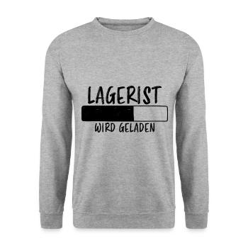 Lagerist Spruch Logistik Lustige Lagerist Geschenk - Unisex Pullover - Weißgrau meliert - Vorne - Alina (178cm) & Michal (187cm)