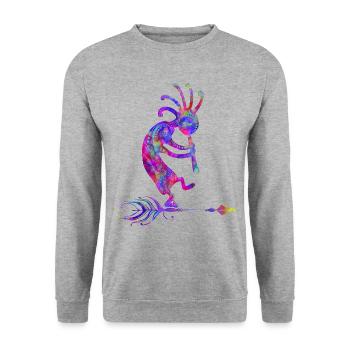 Native American Kokopelli With Feather 2 - Sweat-shirt Unisexe - gris chiné - Devant - Alina (178cm) & Michal (187cm)