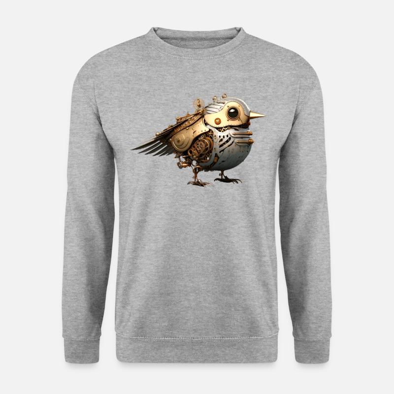 Steampunk Vogel - Unisex Pullover - Weißgrau meliert