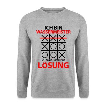 Wassermeister Spruch Lustig immer Lösung - Unisex Pullover - Weißgrau meliert - Vorne - Alina (178cm) & Michal (187cm)