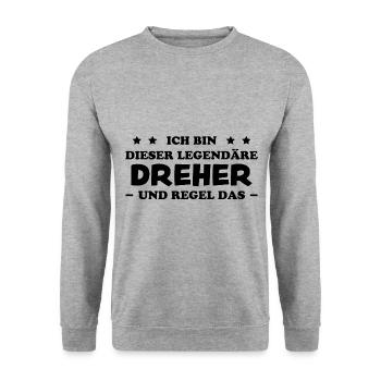 Dreher Fun Spruch Drehmaschinen Dreher Geschenk - Unisex Pullover - Weißgrau meliert - Vorne - Alina (178cm) & Michal (187cm)