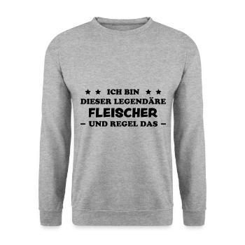 Fleischer Metzger Lustig Spruch Fleischer Geschenk - Unisex Pullover - Weißgrau meliert - Vorne - Alina (178cm) & Michal (187cm)
