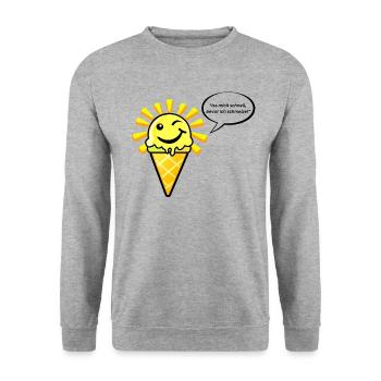 Eis als Sonne schmilzt mit witzigem Spruch - Unisex Pullover - Weißgrau meliert - Vorne - Alina (178cm) & Michal (187cm)