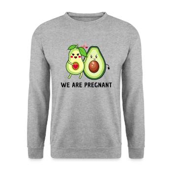 we are pregnant - Avocado Eltern - Unisex Pullover - Weißgrau meliert - Vorne - Alina (178cm) & Michal (187cm)