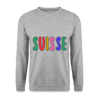 SUISSE. PAYS. GENEVE - Sweat-shirt Unisexe - gris chiné - Devant - Alina (178cm) & Michal (187cm)