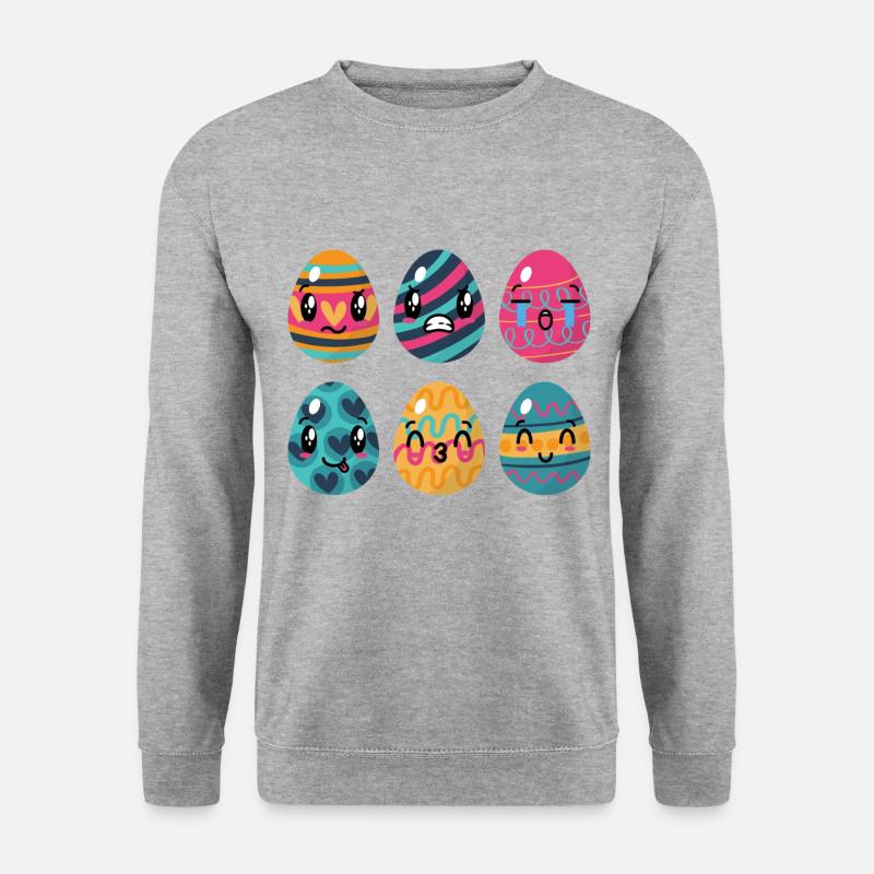 Ostereier Mit Gesicht Ostern Bunte Eier Bemalen - Unisex Pullover - Weißgrau meliert