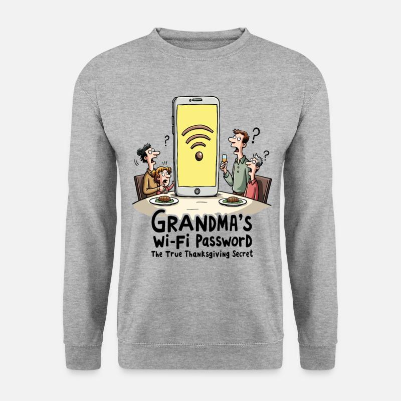 Omas WLAN-Passwort - Unisex Pullover - Weißgrau meliert
