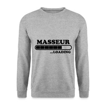 Masseur Spruch Massage Lustiges Masseur Geschenk - Unisex Pullover - Weißgrau meliert - Vorne - Alina (178cm) & Michal (187cm)