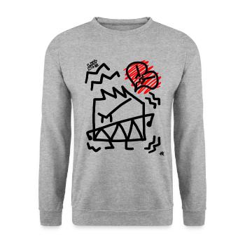 angry doodle by haka - Unisex Pullover - Weißgrau meliert - Vorne - Alina (178cm) & Michal (187cm)