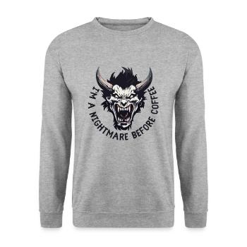 Nightmare before Coffee - Unisex Pullover - Weißgrau meliert - Vorne - Alina (178cm) & Michal (187cm)