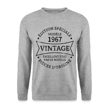 Vintage 56e anniversaire Né en 1967 Vintage 56 ans - Sweat-shirt Unisexe - gris chiné - Devant - Alina (178cm) & Michal (187cm)