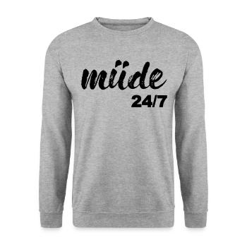Müde 24/7, schwarz - Unisex Pullover - Weißgrau meliert - Vorne - Alina (178cm) & Michal (187cm)