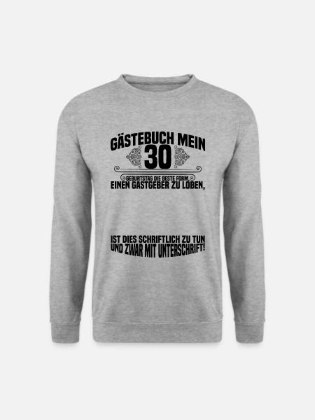 Gästebuch 30. Geburtstag Geschenk - Unisex Pullover - Weißgrau meliert