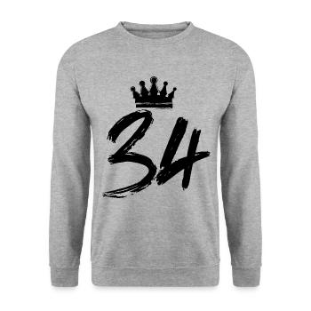 34 Zahl Krone - Unisex Pullover - Weißgrau meliert - Vorne - Alina (178cm) & Michal (187cm)