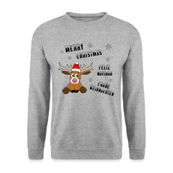 Rentier Weihnachten - Unisex Pullover - Weißgrau meliert - Vorne - Alina (178cm) & Michal (187cm)