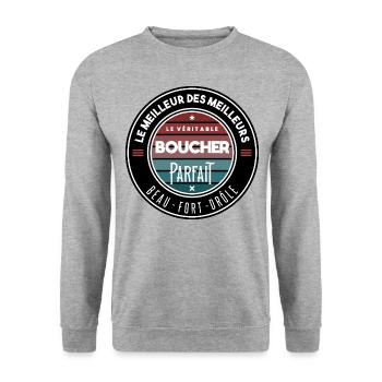 Le véritable boucher parfait - Sweat-shirt Unisexe - gris chiné - Devant - Alina (178cm) & Michal (187cm)