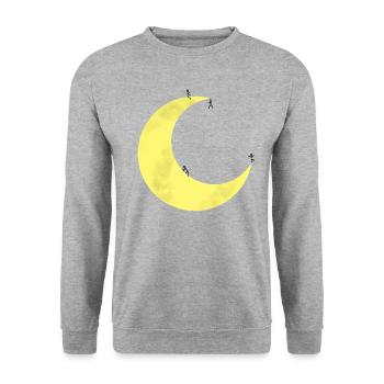Mond mit Strichmännchen - Unisex Pullover - Weißgrau meliert - Vorne - Alina (178cm) & Michal (187cm)