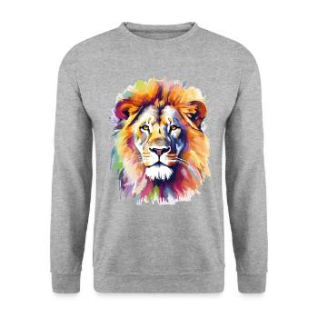 Lion Lion Head Predator Colorful Splash Art - Unisex Sweatshirt - salt & pepper - Front - Alina (178cm) & Michal (187cm)