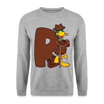 Rente Ente R Rentner Rentnerin Ruhestand Geschenk - Unisex Pullover - Weißgrau meliert - Vorne - Alina (178cm) & Michal (187cm)