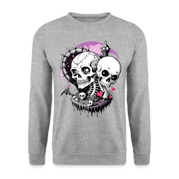 Crâne de la Saint-Valentin / Tête de mort Saint-Valentin FS0127 - Sweat-shirt Unisexe - gris chiné - Devant - Alina (178cm) & Michal (187cm)