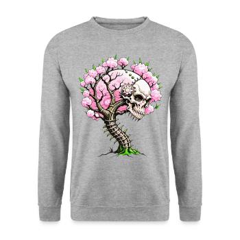 Sakura Skull // Skull Cherry Blossom FS0151 - Unisex Sweatshirt - salt & pepper - Front - Alina (178cm) & Michal (187cm)